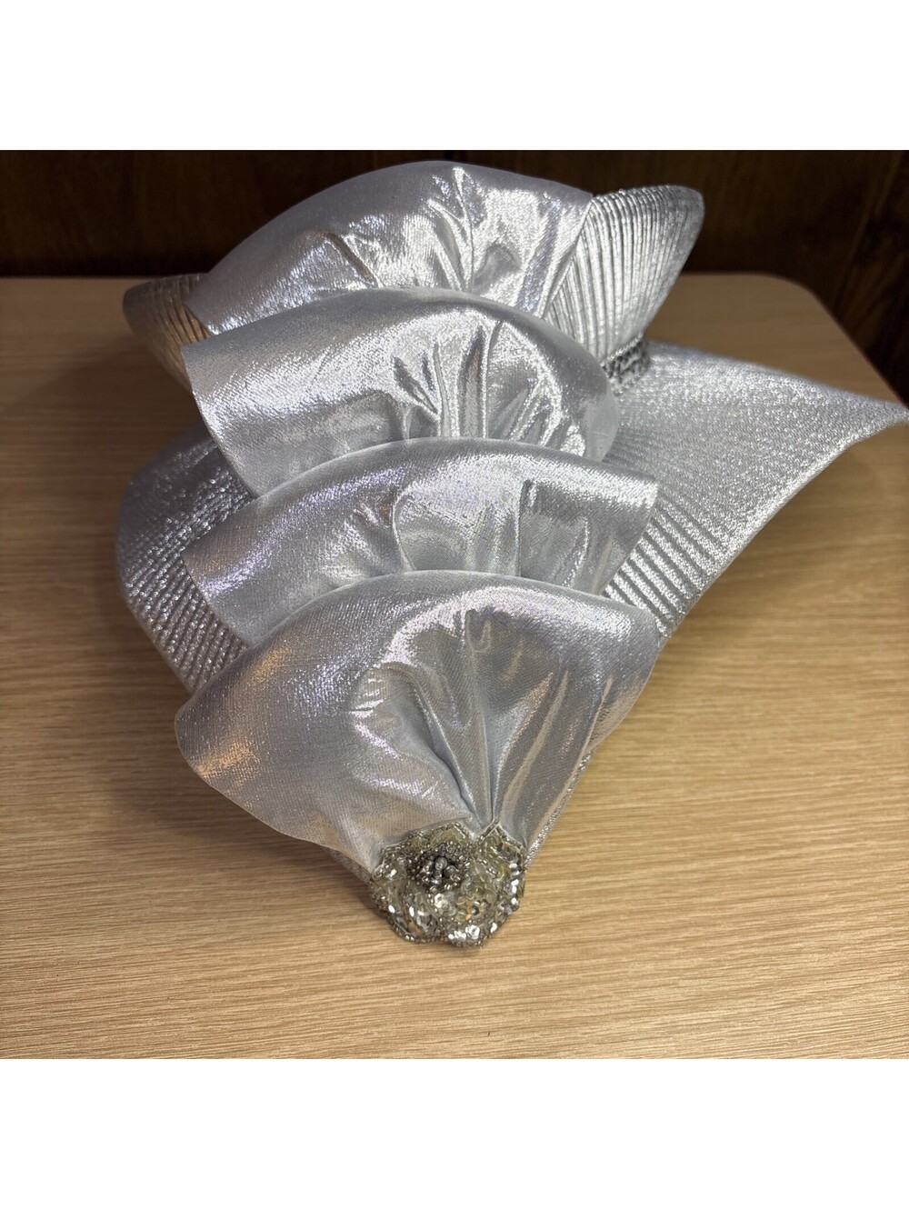 Charm's Women's Silver Wide Brim Church Hat Rhinestone Easter Derby Hat